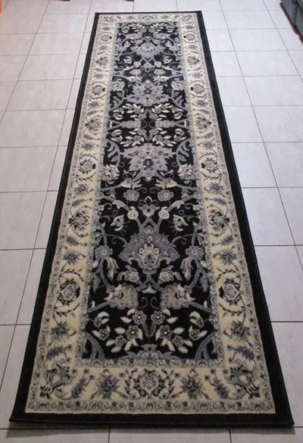 New Black Traditional Persian Design Floor Hall Hallway Runner Rug 80X300Cm