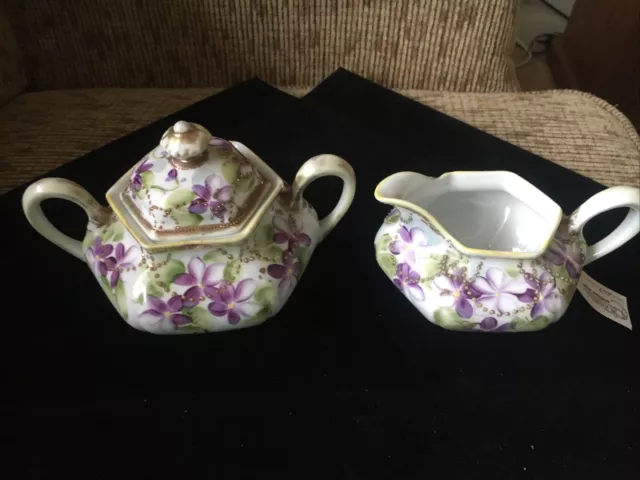 Antique Hand Painted Noritake Nippon Cream & Sugar Floral