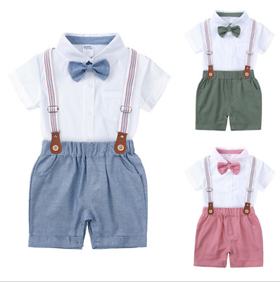 Baby Boys Wedding Outfits Toddler Suspender Shorts Formal Suit Gentleman Clothes