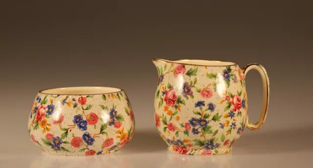 British Royal Winton Old Cottage Chintz Countess Cream & Sugar Set c.1959