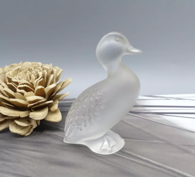 Lalique France Canard en Cristal givré - Vintage Crystal DUCK SCULPTURE  70/80's