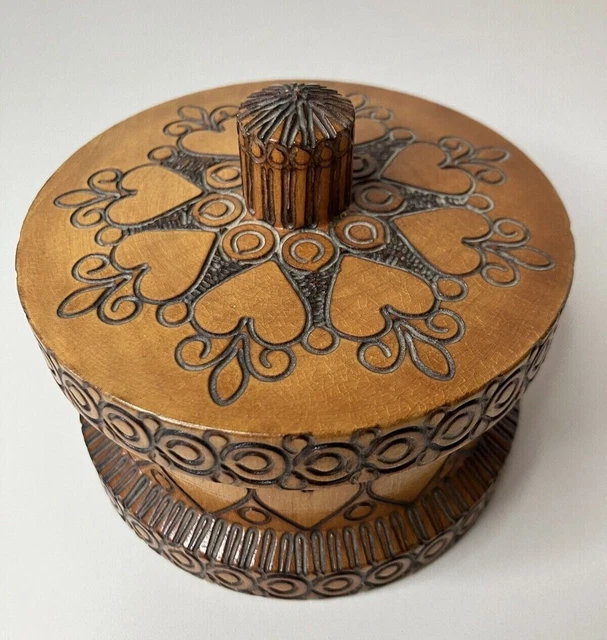 Vintage Hand Carved Etched Lidded Wood Box Made in Poland 