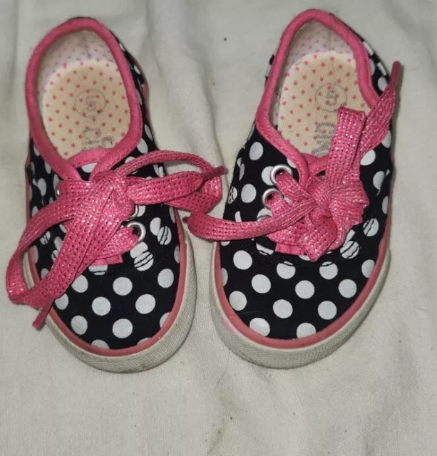 Girls Circo Size 5 Toddler Black White Polka Dot Shoes Pink Accents Cute