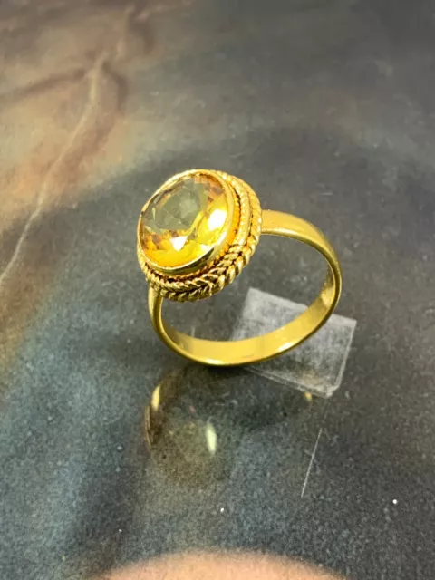 Bague Or 18k Plaqué Bijoux Fait à la Main Poney Motif Naturel Ovale Citrine