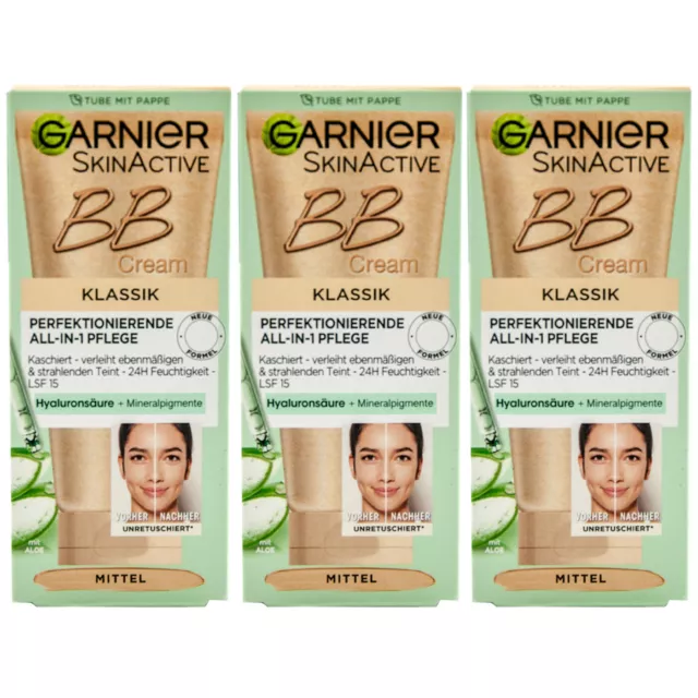 Garnier BB Cream KLASSIK -mittel- 3 x 50ml ALL-IN-1-PFLEGE mit Hyaluronsäure