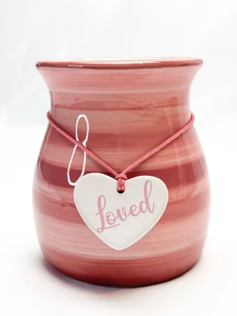 Teleflora's Sweet Pink Stripe Vase w/ Ceramic Heart Pendant - FREE SHIPPING