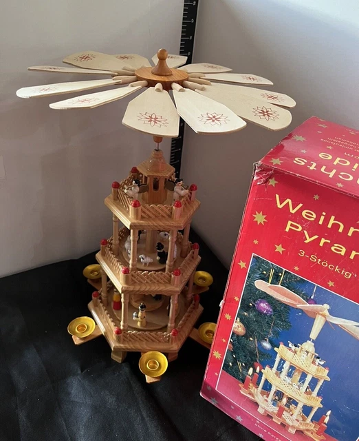 Weihnachts Pyramide Wood 3 Tier Christmas Nativity Pyramid Carousel 43cm German