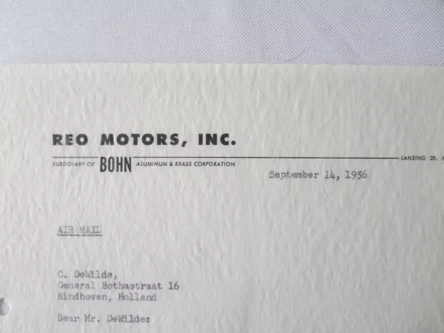 1956 REO Motors inc Letter Letterhead Document REO Truck Bus +