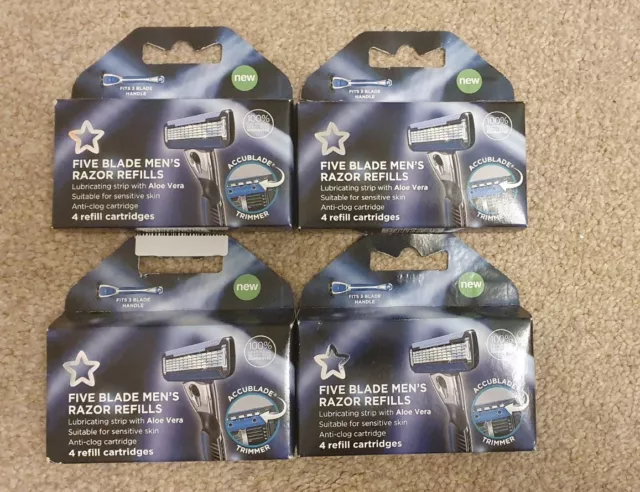 4 x Superdrug CINCO CUCHILLAS DE AFEITAR PARA HOMBRE 4 CARTUCHOS DE RECARGA Cada uno