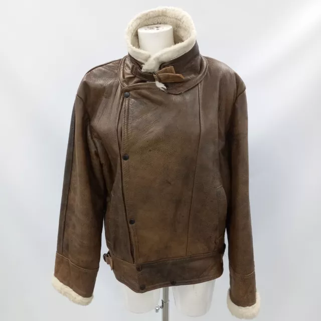 Real Leather Brown Flying Jacket Size L Men's Sheepskin RMF52-SM