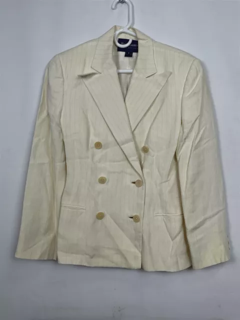 VTG Ralph Lauren Purple Label Collection Ivory Pin Stipe Linen Blazer Size 8