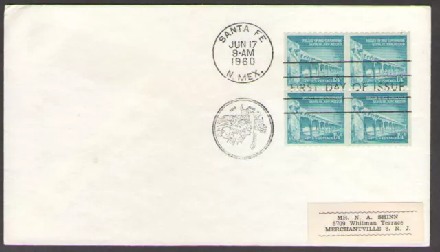 US. 1031A. 1 1/4c. Palace of Governors Block of 4. FDC. MNH. 1960