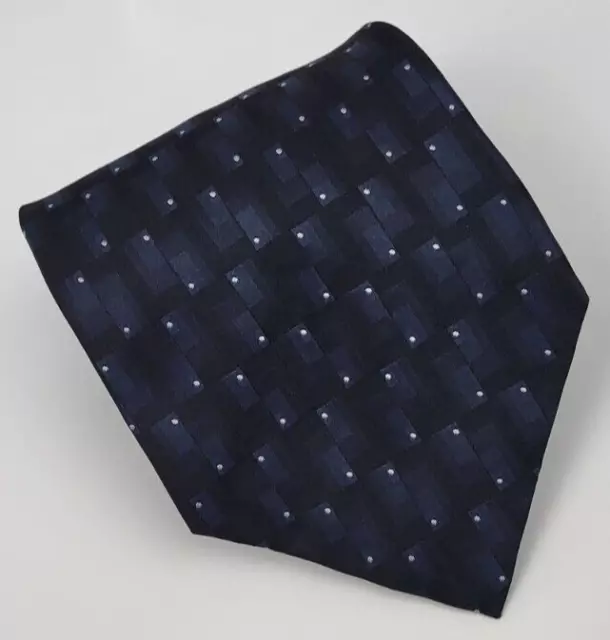 Paul Fredrick Silk Tie Black Blue Gray Geometric Men Necktie USA 57 x 4
