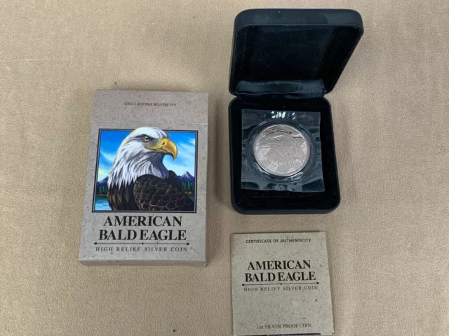 2014 Perth Mint Tuvalu Proof $1 American Bald Eagle High Relief 1oz .999 Silver