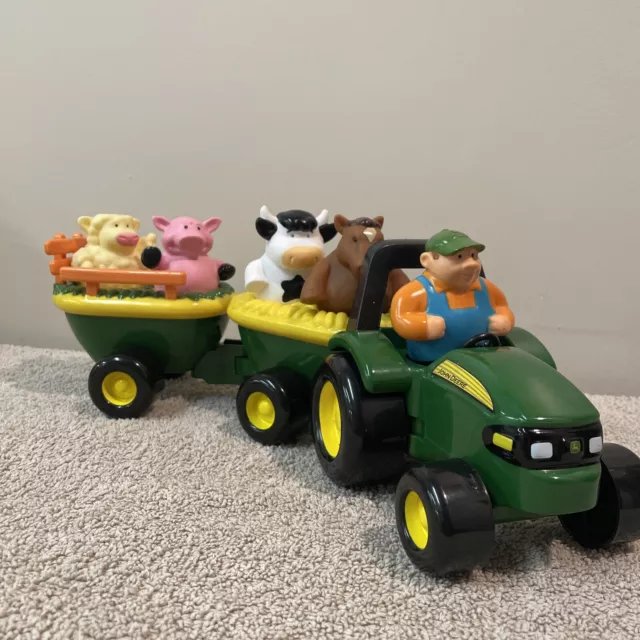 Tomy John Deere Old MacDonald Push Tractor with Farmer and Animals Musical WORKS