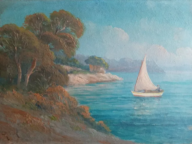 Joli Tableaux Signé 1916 / Bord De Mer Bateaux / Sur Bois / 22,5 X 32cm