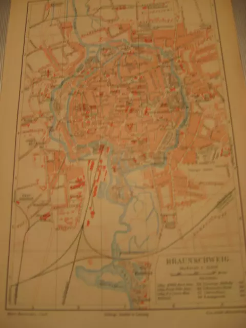 Antike Karte von 1895 Stadtkarte von Braunschweig mit Straßen- 2x Lithgraphien