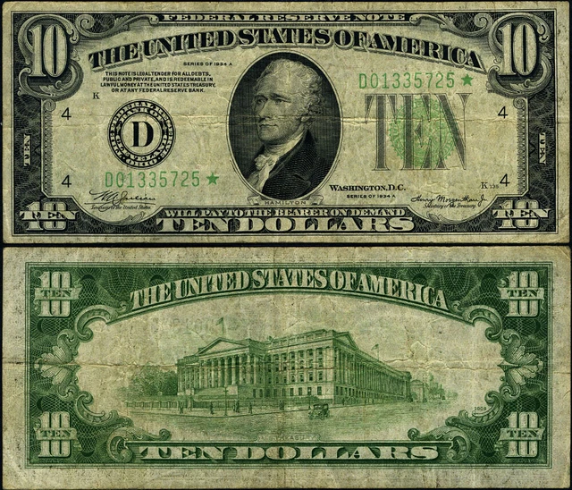 FR. 2006 D* $10 1934-A Federal Reserve Note Non-Mule Cleveland D-* Block VF Star