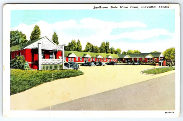 Sunflower State Motor Court Hiawatha Kansas Linen Postcard N-1