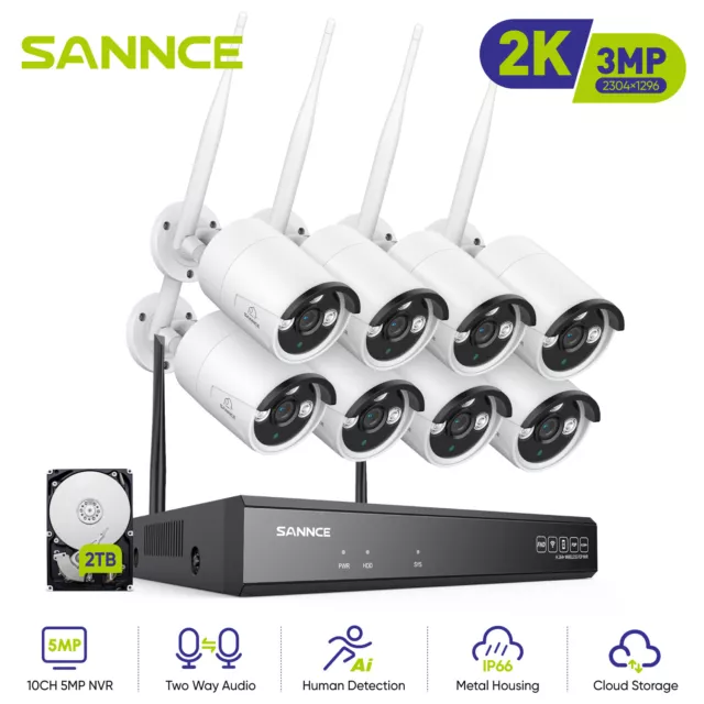 SANNCE 5MP 8 Channel NVR 3MP Wireless WiFi Security Camera Home CCTV System