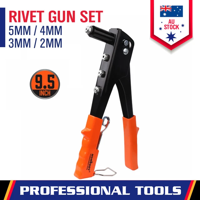 POP RIVET GUN Set Manual Riveter Hand Riveting Gun Tool 4 Rivet Heads