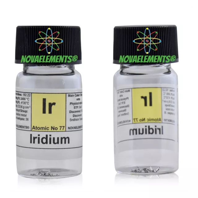 Iridium metal shiny element 77 sample ~0.1 gram 99.99% in labeled glass vial