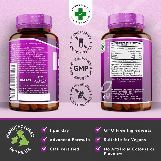 NUTRAVITA BIOTIN HAIR Growth Supplement 12,000mcg with Zinc, Selenium