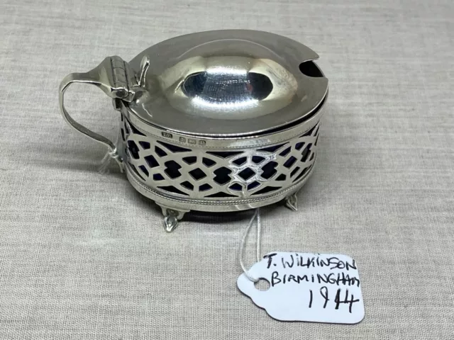 A Superb Antique S/Silver Oval Pierced Mustard Pot, T. Wilkinson Birmingham 1914