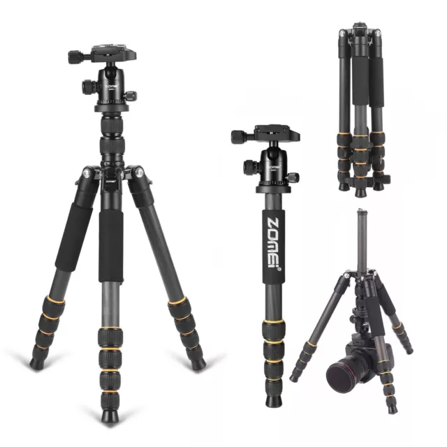 Portable Pro Travel Carbon Fiber Tripod monopod&Ball Head for DSLR Camera Q666C