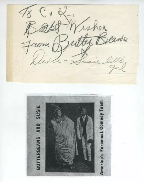 Original Excessively Rare Blues Autographs Butterbeans Susie Vintage Vaudeville