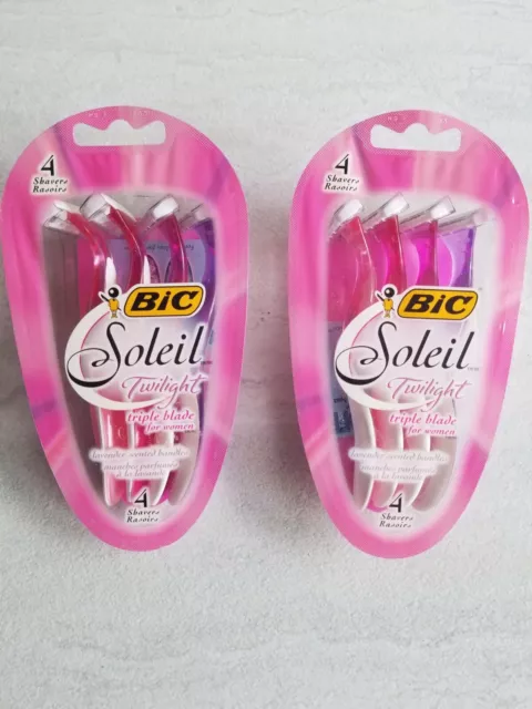 (2) Paquete de 4 navajas de afeitar Bic Soleil Crepúsculo para mujer aroma a lavanda NUEVAS/SELLADAS