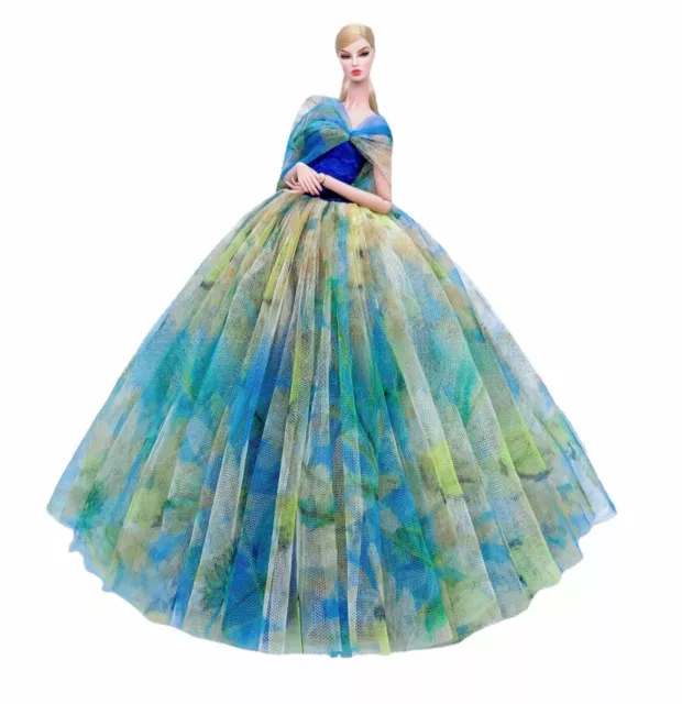 Barbie Doll Blue Green Wedding Dress Party Clothes Princess Costume Outfit Gift