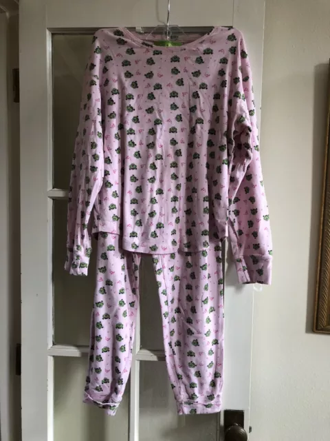 French Dressing Women's Adorable Frog PJs. Pink/green Small