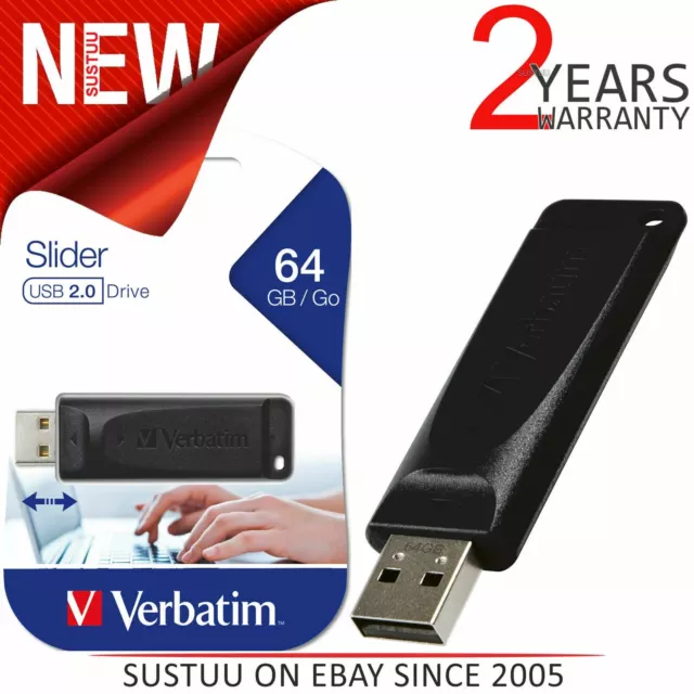 Verbatim 64GB Store N Go Curseur USB 2.0 Flash Clef Mémoire Lecteur 98698 Noir