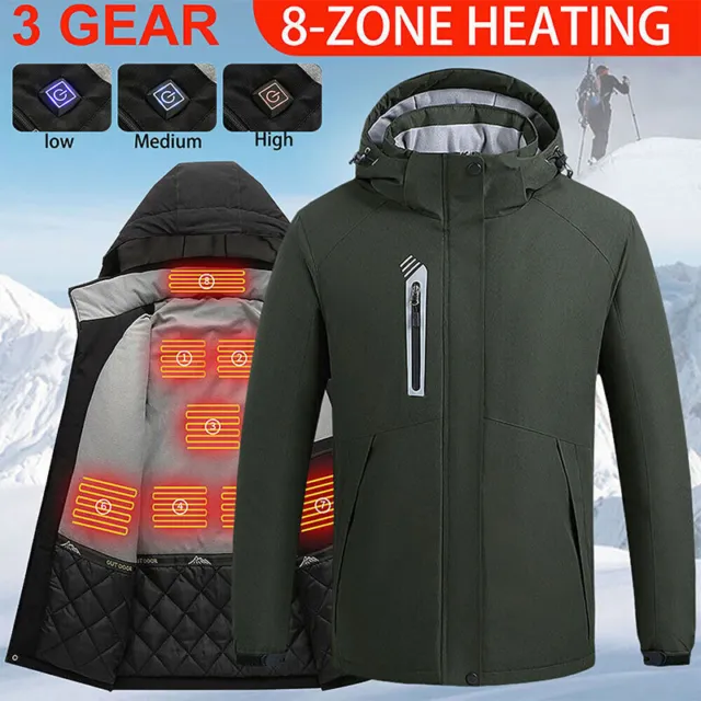 Electric Heated Jacket Hooded Coat Rechargeable Outwear Washable Winter Warmer ˇ
