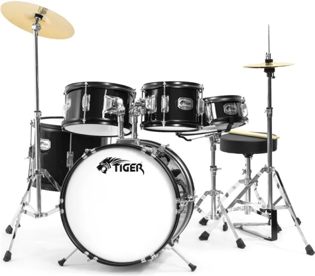 Tiger JDS14 5 Piece Junior Drum Kit, Ages 3-10 Years, Black