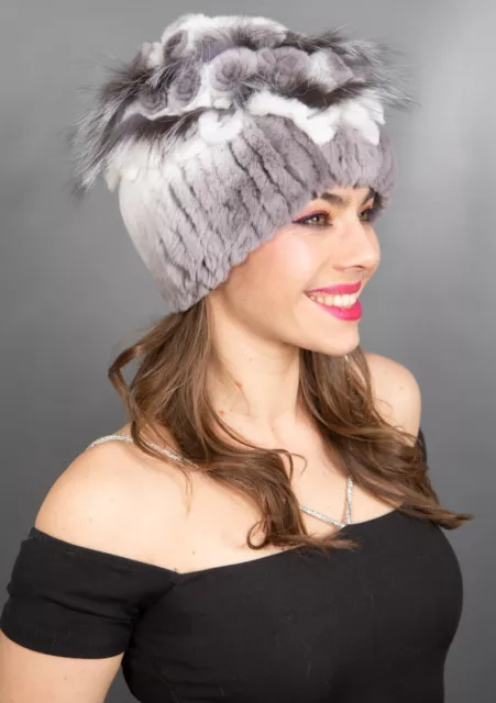 803 New Wonderful Real Rex Chinchilla Hat Luxury Fur Beautiful Look