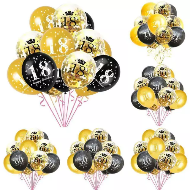 18th 21st 30th 40th 50th 60th Birthday Balloons Black & Gold Party Decorations.