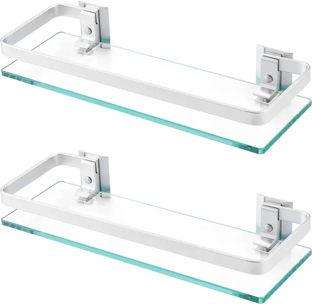 Estante de vidrio de baño vidrio templado de aluminio 8 mm extra grueso paquete de 2 rectangulares