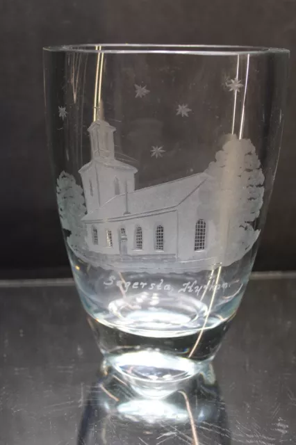 Orrefors Glass Vase by FA. W. Johansson / Etched Oxabacks Kyrka (Church)
