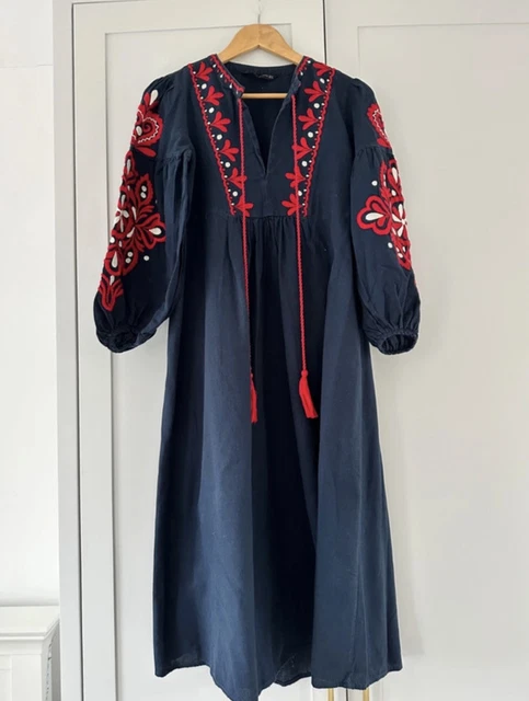 ZARA DRESS XS Cobalt Blue Contrast Embroidered Tiered Maxi Length V Neckline 41.26 - PicClick UK ZARA DRESS XS Cobalt Blue Contrast Embroidered Tiered Maxi Length V Neckline 41.26 - PicClick UK