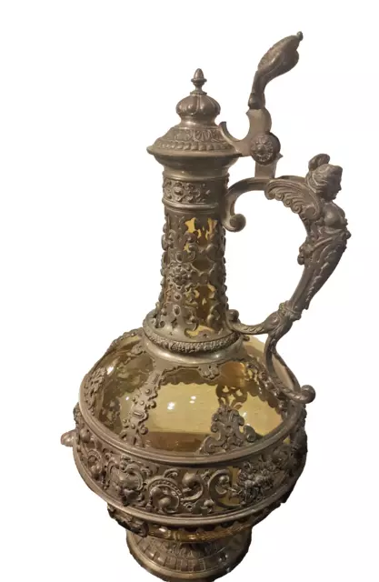 Historismus Enghals-Karaffe, Wein-Krug, Glas Gründerzeit 1880