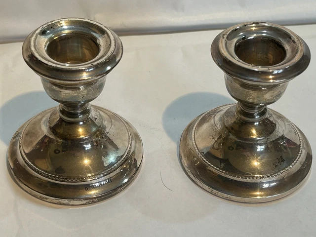 Pair Sterling Silver Squat Candlesticks Birmingham 1966