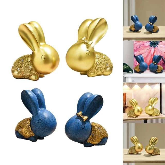 2 Pièces Couple Lapin Ornement Figurines Artisanat Décor Statue pour Bureau