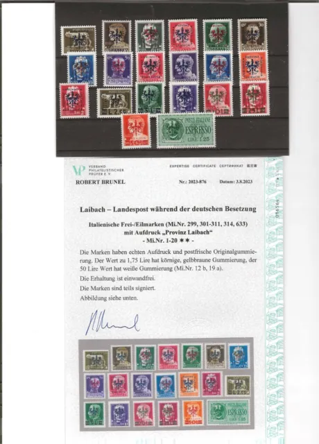 Laibach 1-20 (12b+19a); **postfrisch /MNH; Foto-Attest Brunel; Michel '20 €508,-