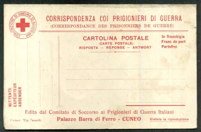 CROCE ROSSA  CORRISPONDENZA PRIGIONIERI DI GUERRA - CUNEO Palaz. BARRA DI FERRO