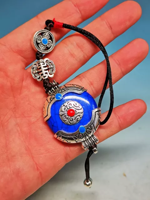 Vintage Tibetan Silver Inlay Turquoise Magic Weapon Amulet Pendant C70