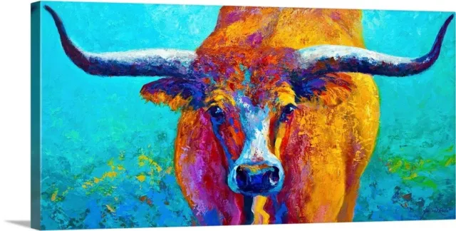 Wide Spread Texas Longhorn Canvas Wall Art Print, Cow Home Decor
