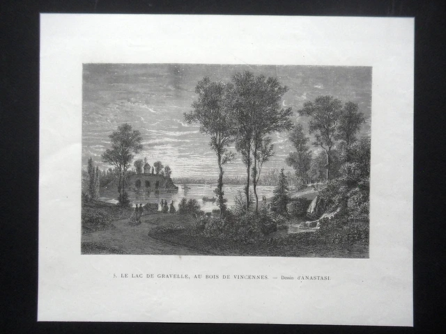 GRAVURE ANCIENNE 19e - LE LAC DE GRAVELLE AU BOIS DE VINCENNES -