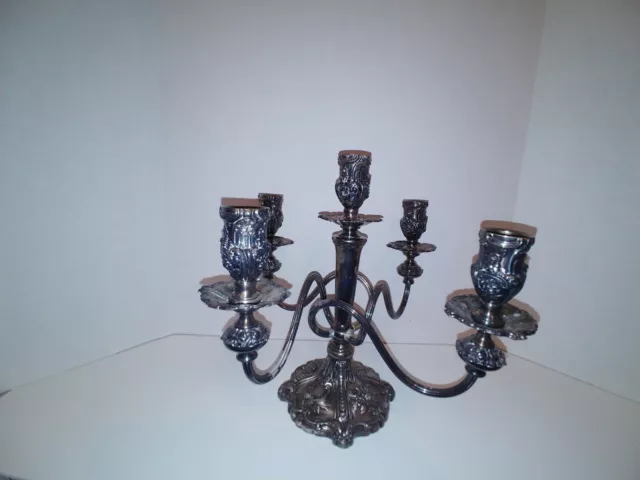 VICTORIAN DERBY SILVER CO SILVER PLATE EMBOSSED 5 LIGHT CANDELABRA. Heavy. Nice.